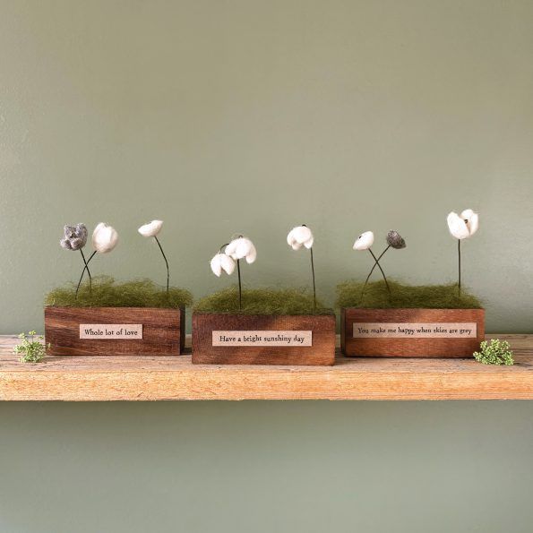 Wood Block With Felt Flowers