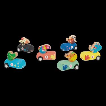 Pull back wooden animal car