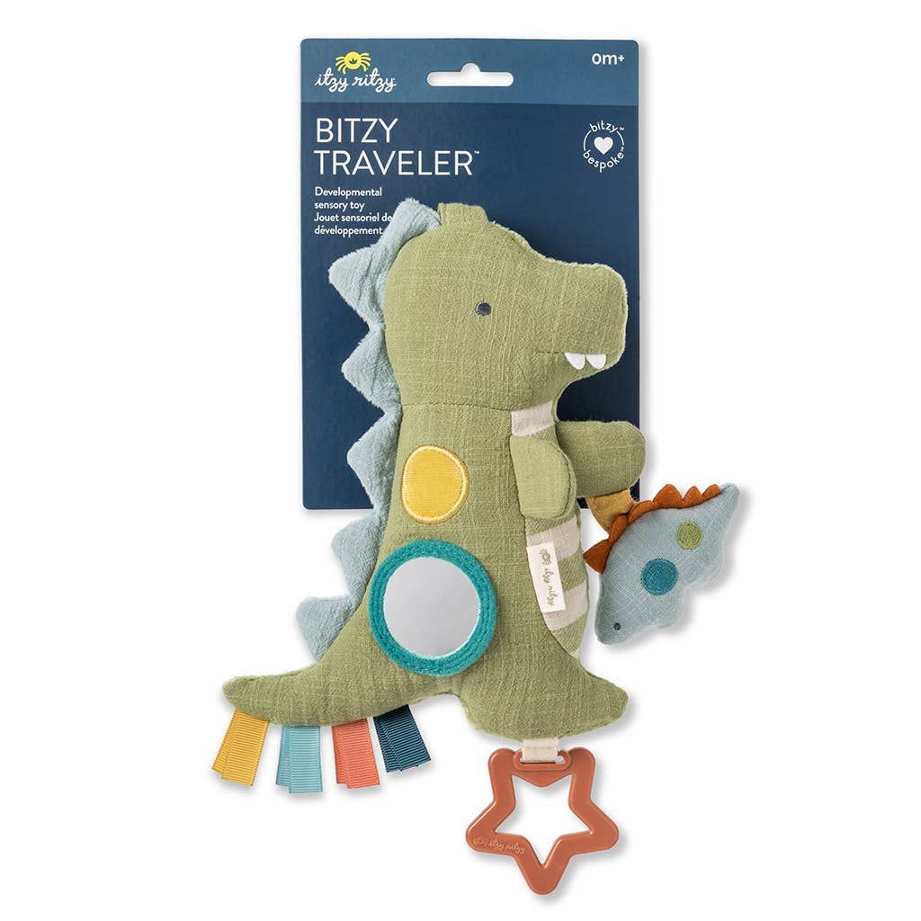 Bitzy Traveler Developmental Sensory Toy, Plushie Shape: Dean the Dino