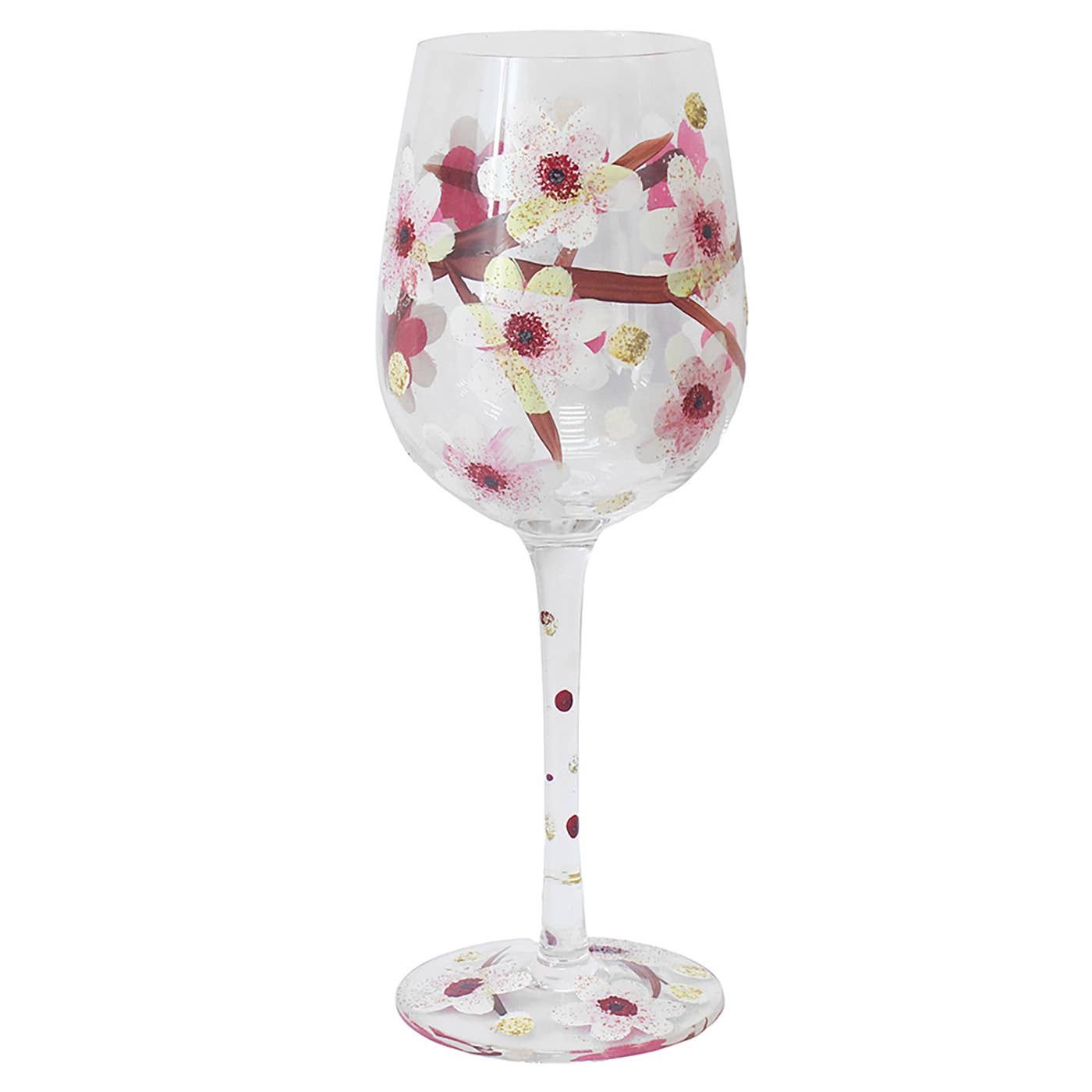 Handpainted Wine Glass Blossom