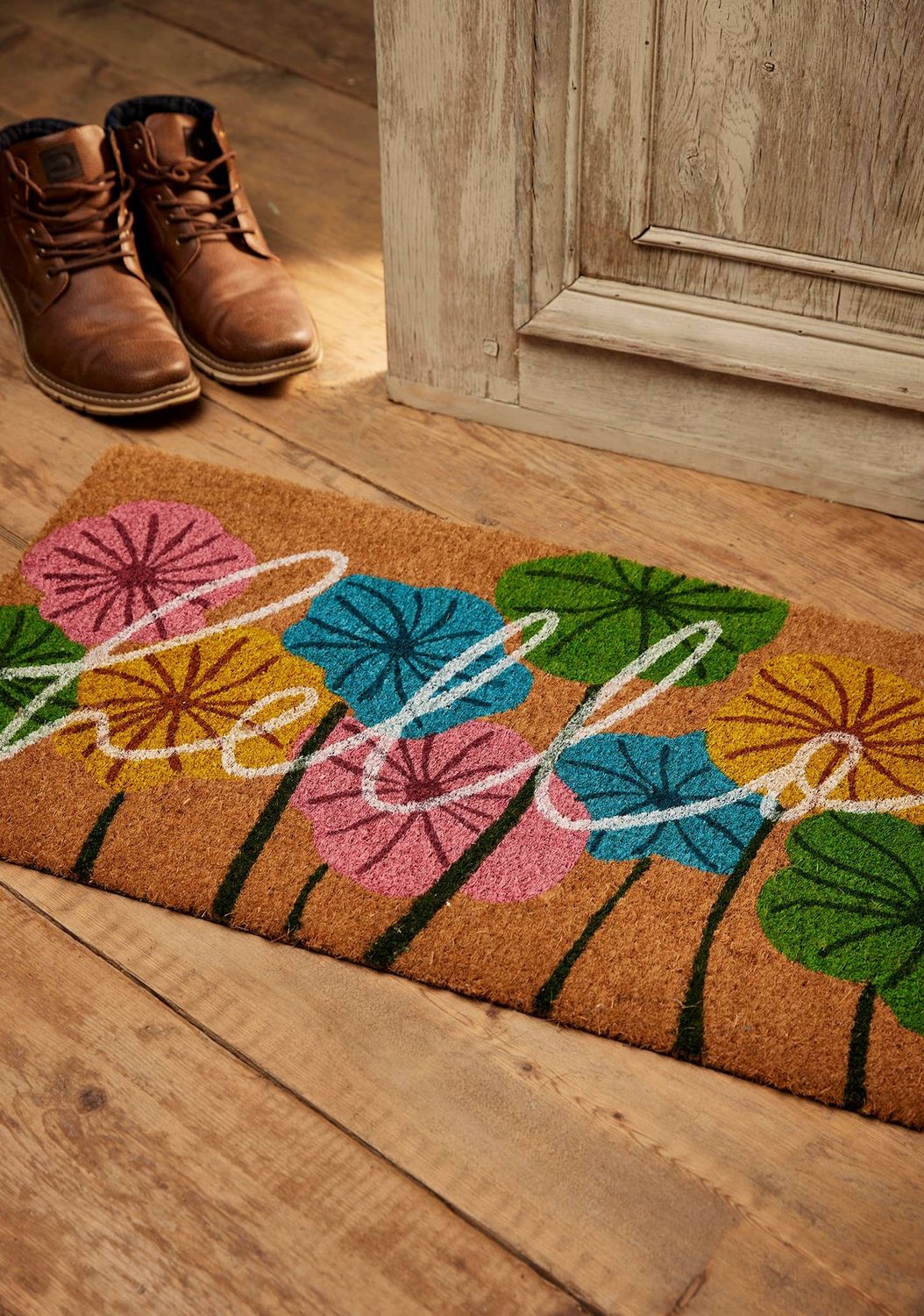 Hello Floral Coir Doormat