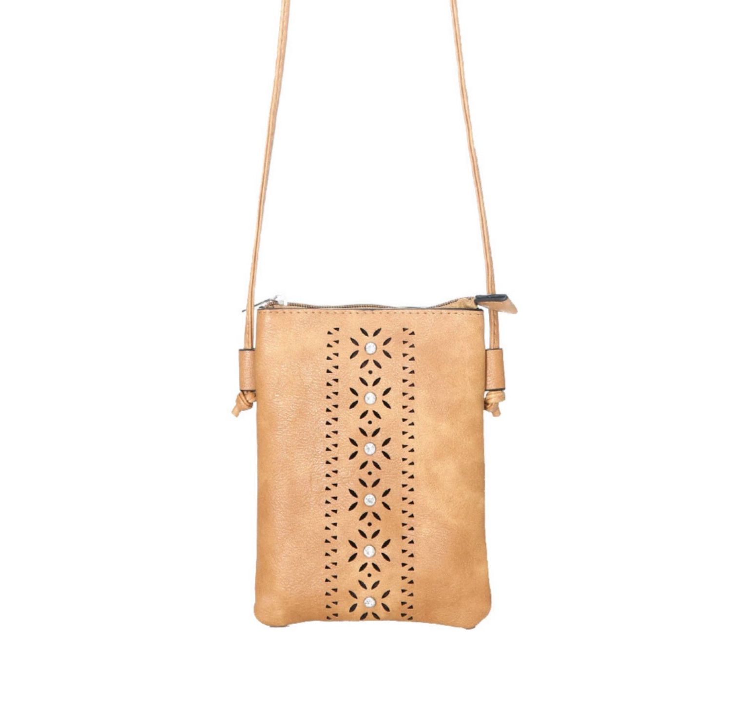Beige - Laser cut Cellphone Bag With Studs