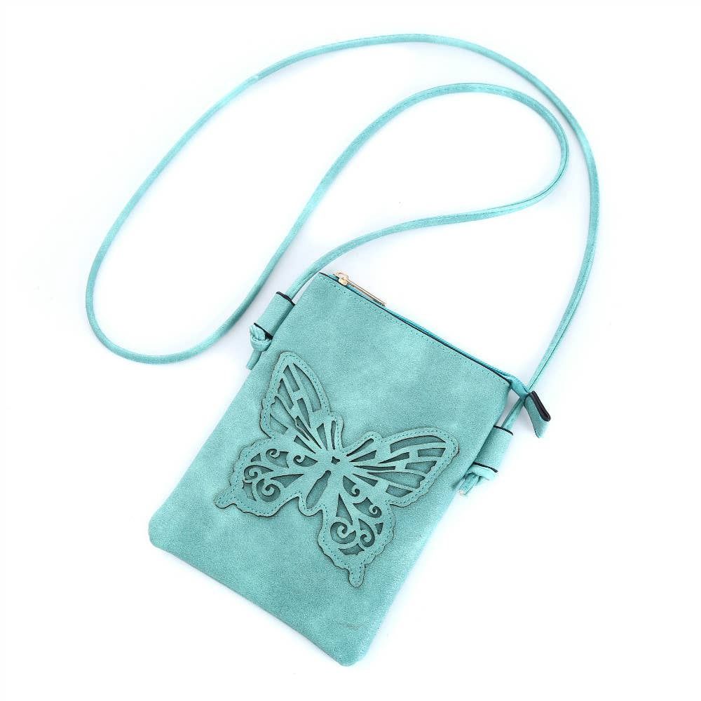 Crossbody Cellphone Bag Butterfly Aqua