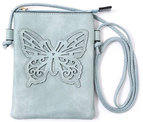 Crossbody Cellphone Bag Butterfly Light Blue