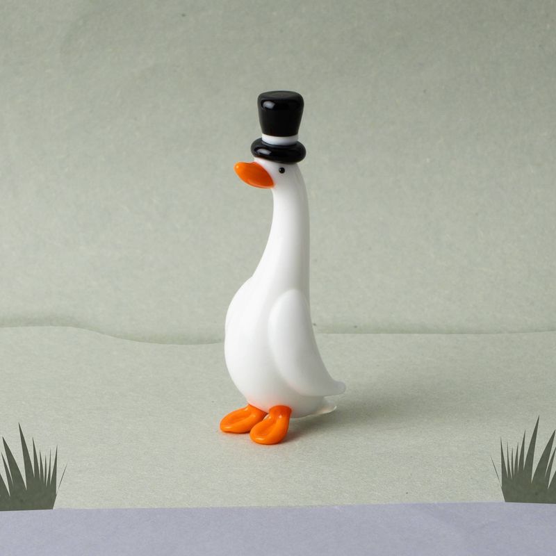 Mini Glass Duck With Top Hat