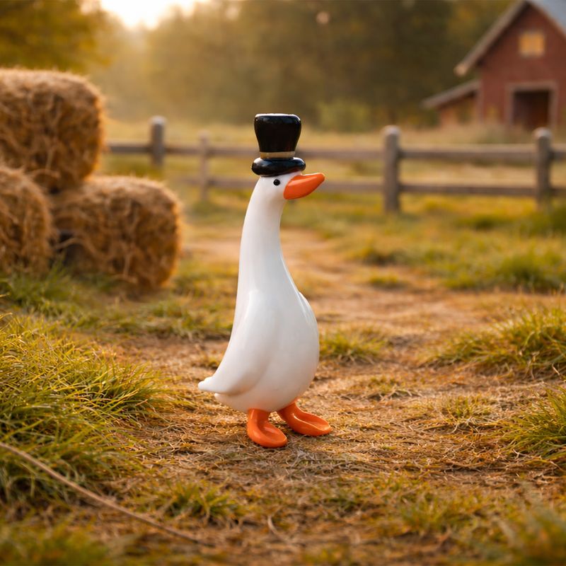 Mini Glass Duck With Top Hat