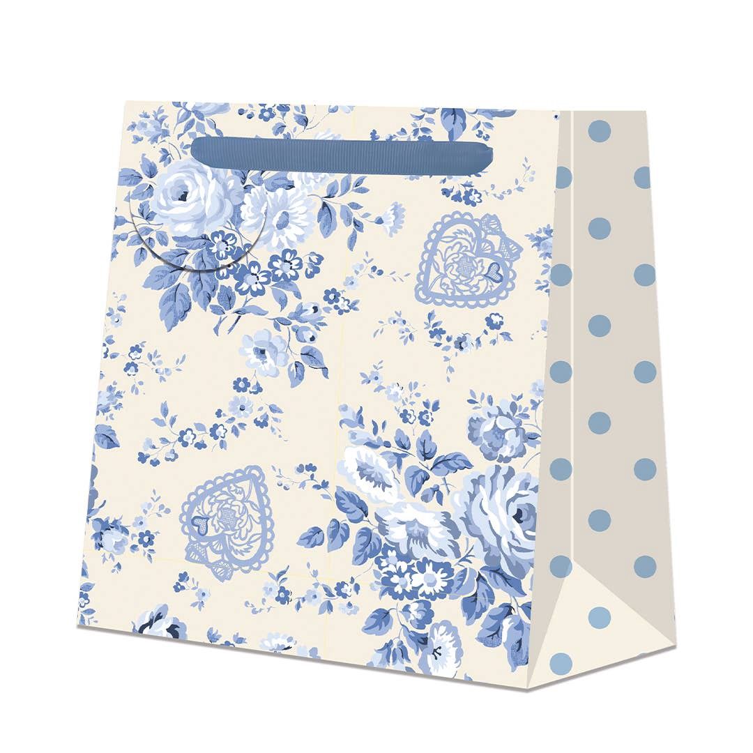 Cath Kidston Medium Square Gift Bag Blue Flowers Spots