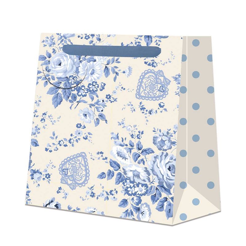 Cath Kidston Medium Square Gift Bag Blue Flowers Spots