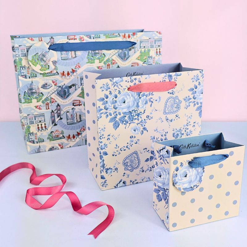 Cath Kidston Medium Square Gift Bag Blue Flowers Spots