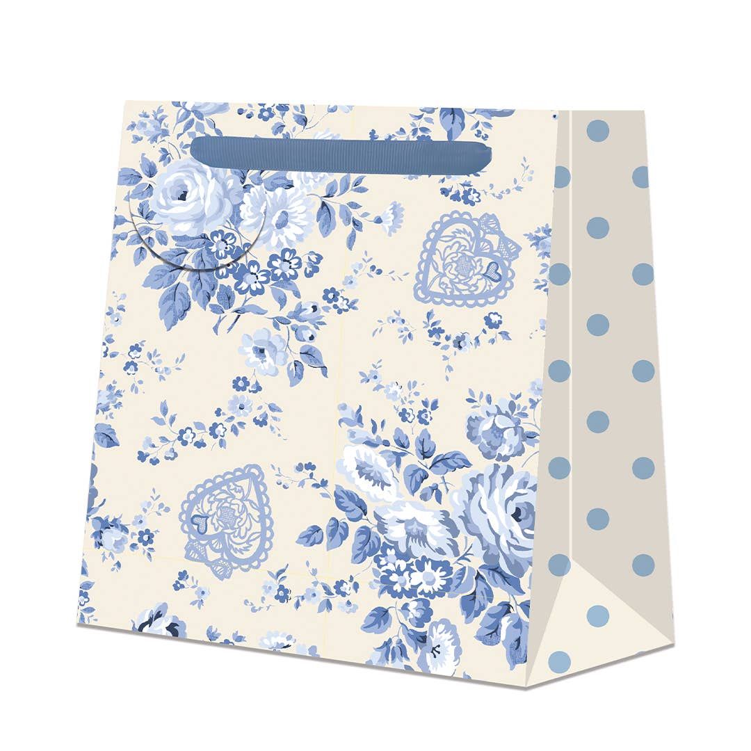 Cath Kidston Medium Square Gift Bag Blue Flowers Spots
