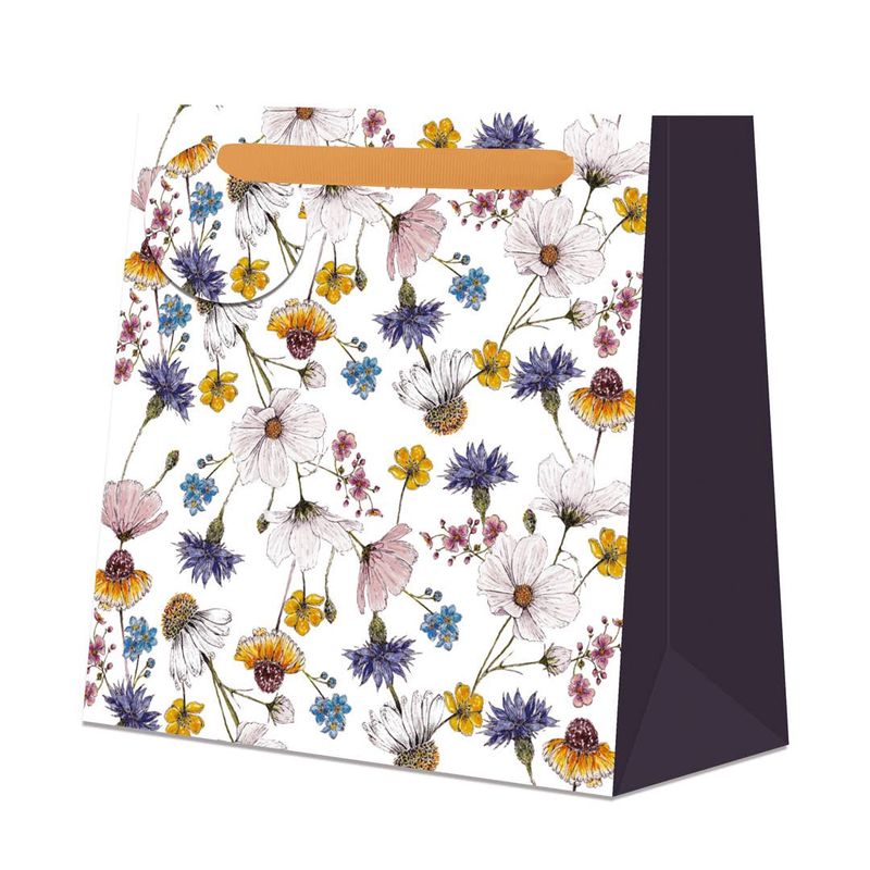 Medium Square Gift Bag White Flowers