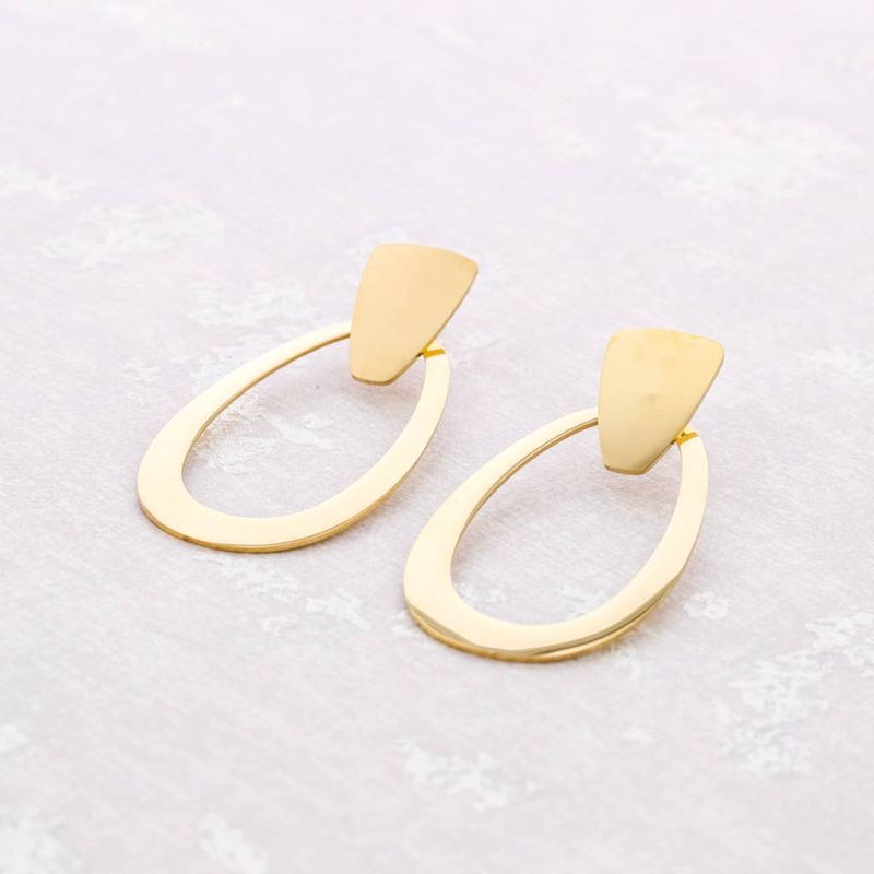 Hanging Oval Steel Earrings Gold