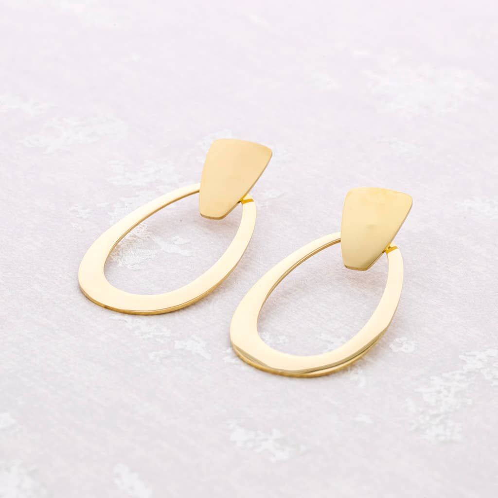 Hanging Oval Steel Earrings Gold, Color: gold