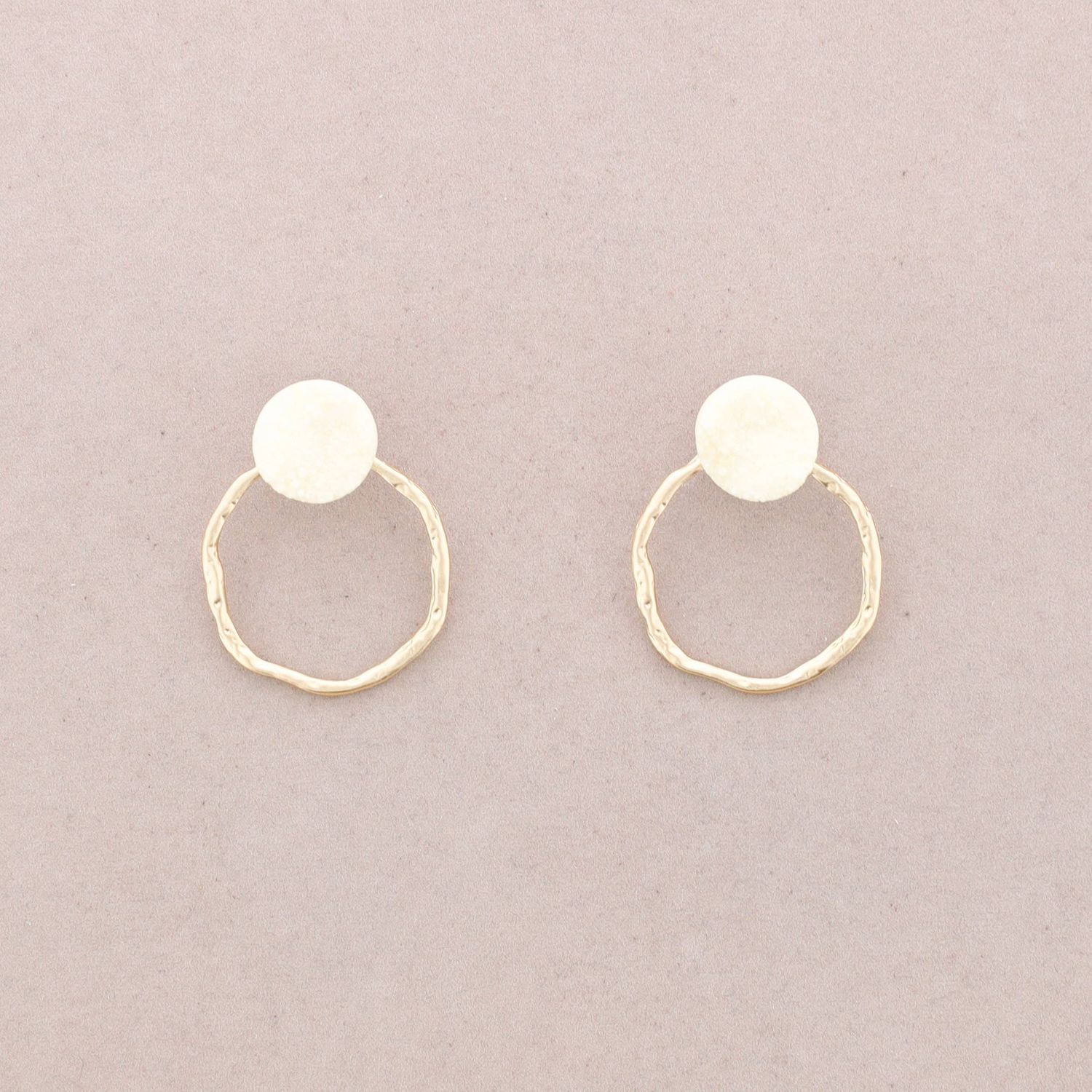 Gold Circle With Resin Rock Earrings