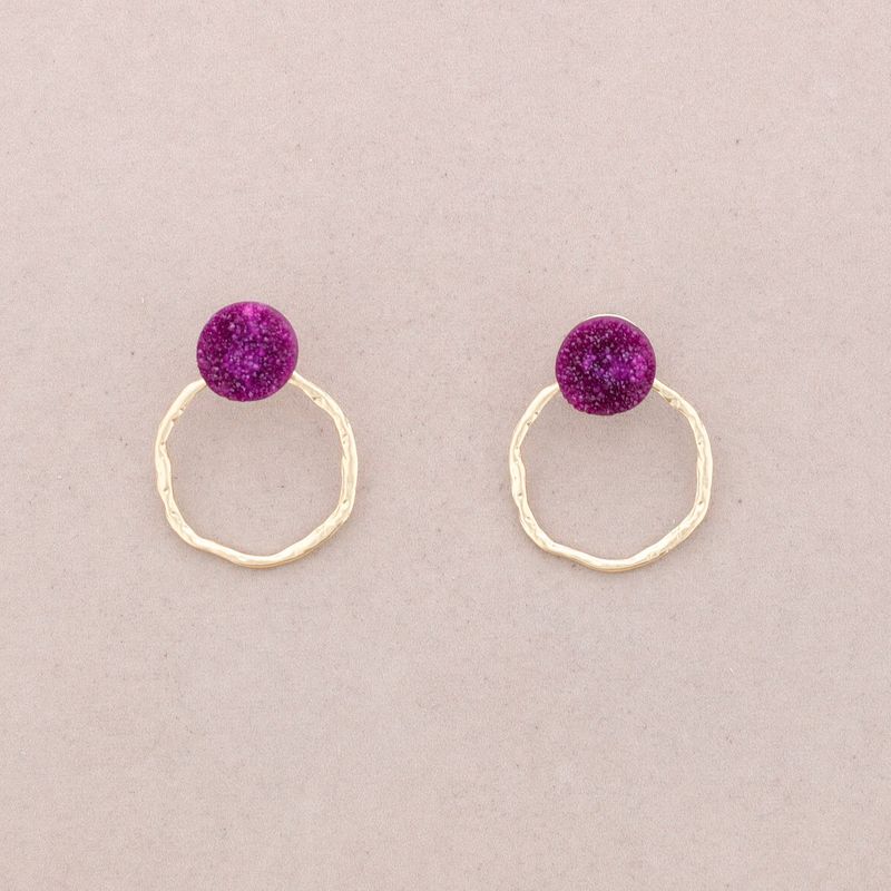 Gold Circle With Resin Rock Earrings