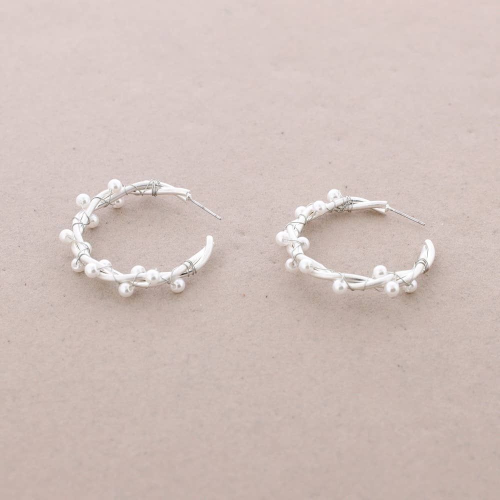 Peral Branches Hoop Earrings, Color: silver