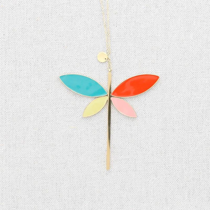 Long Steel Necklace Dragonfly Enamel Pendant