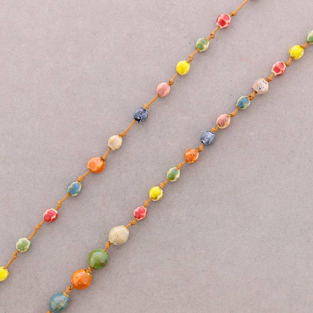 Long Ceramic Bead Necklace, Color: Multicolor