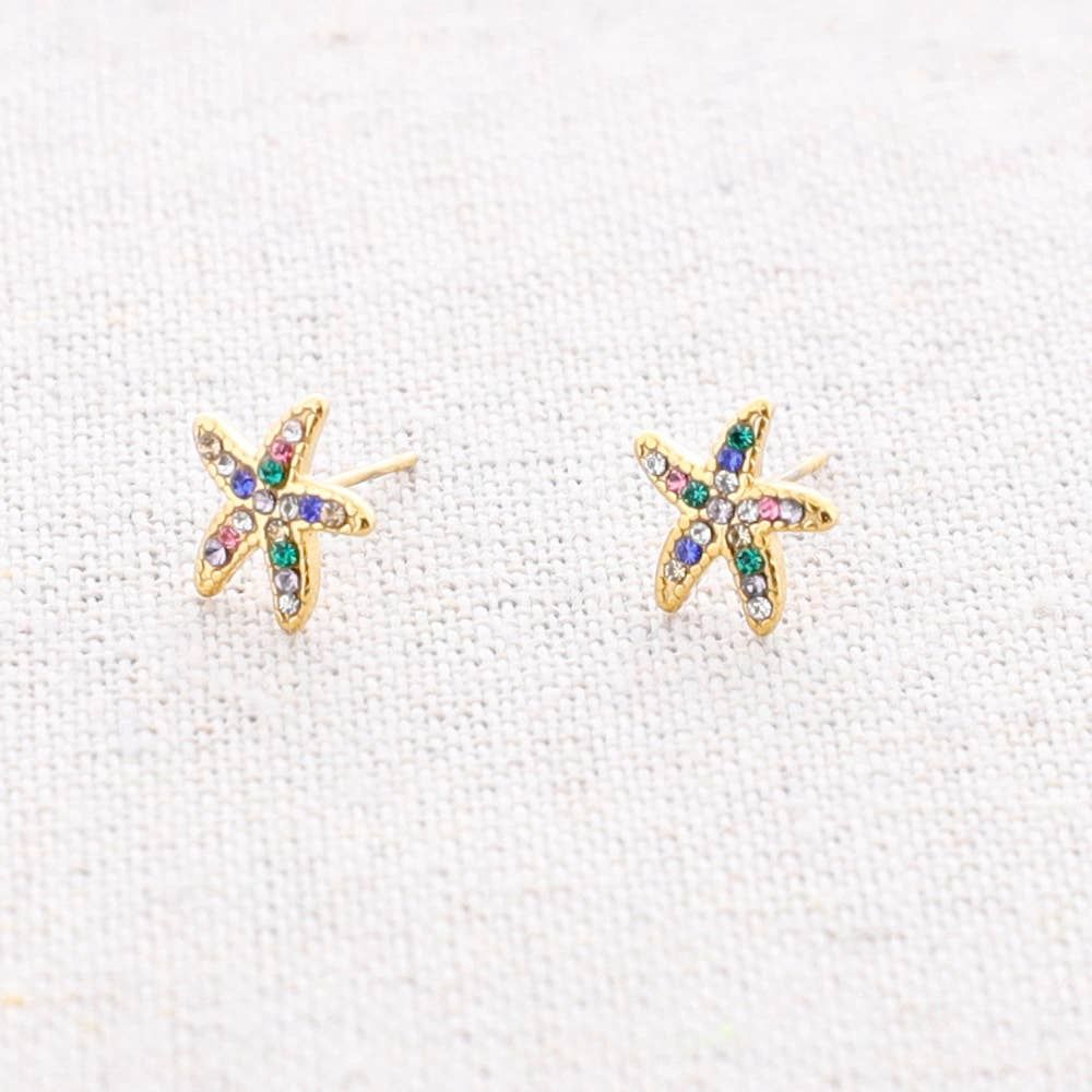 Starfish Gems Steel Stud Earrings, Color: Multicolored