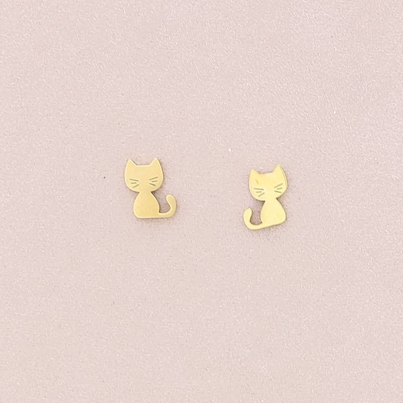 Kitten Gold Stud Earrings, Color: golden