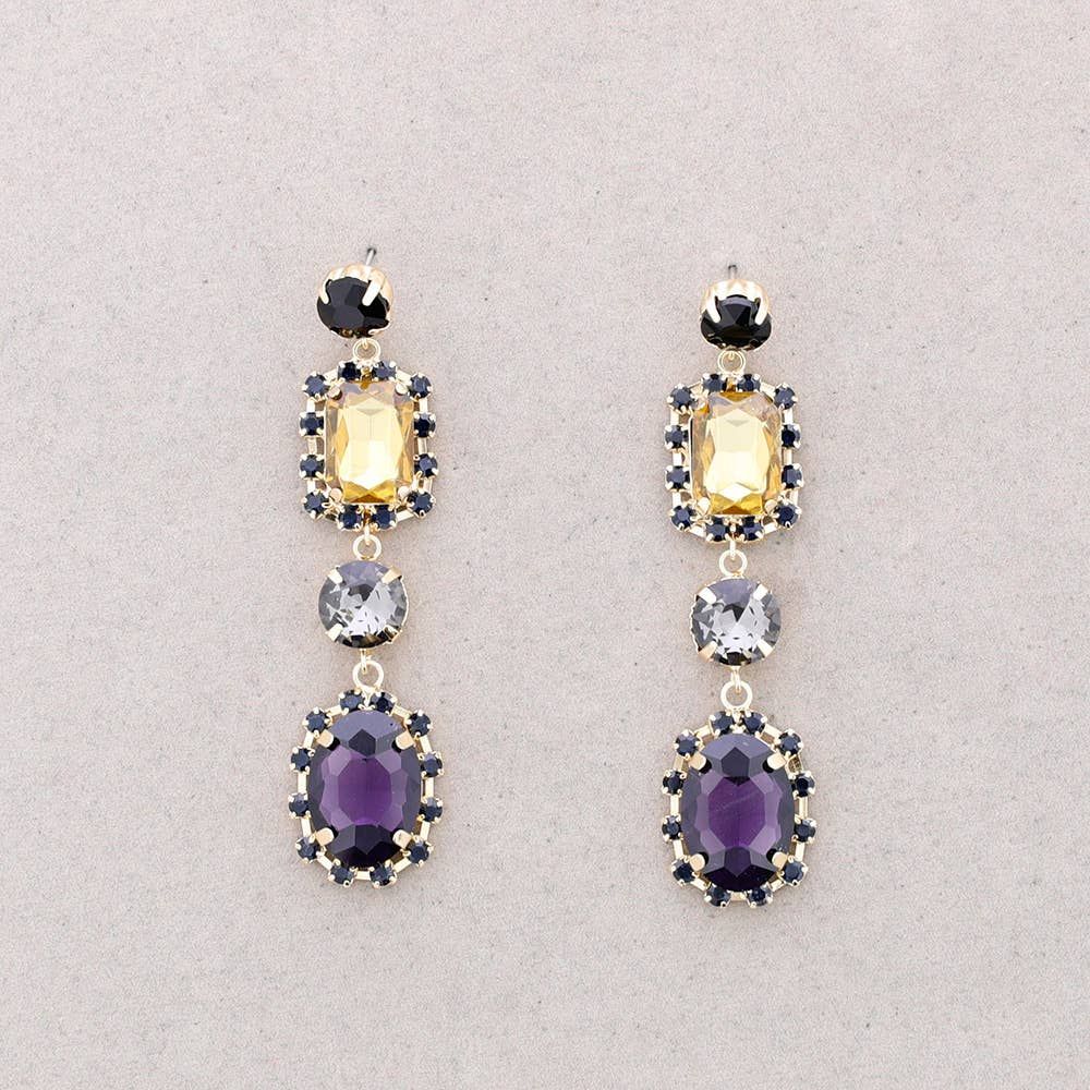 Crystal Dangle Metal Earrings Gold