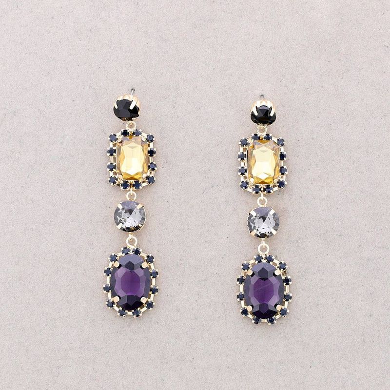 Crystal Dangle Metal Earrings Gold