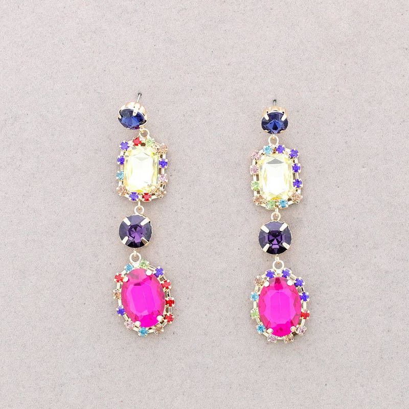 Crystal Dangle Metal Earrings Gold