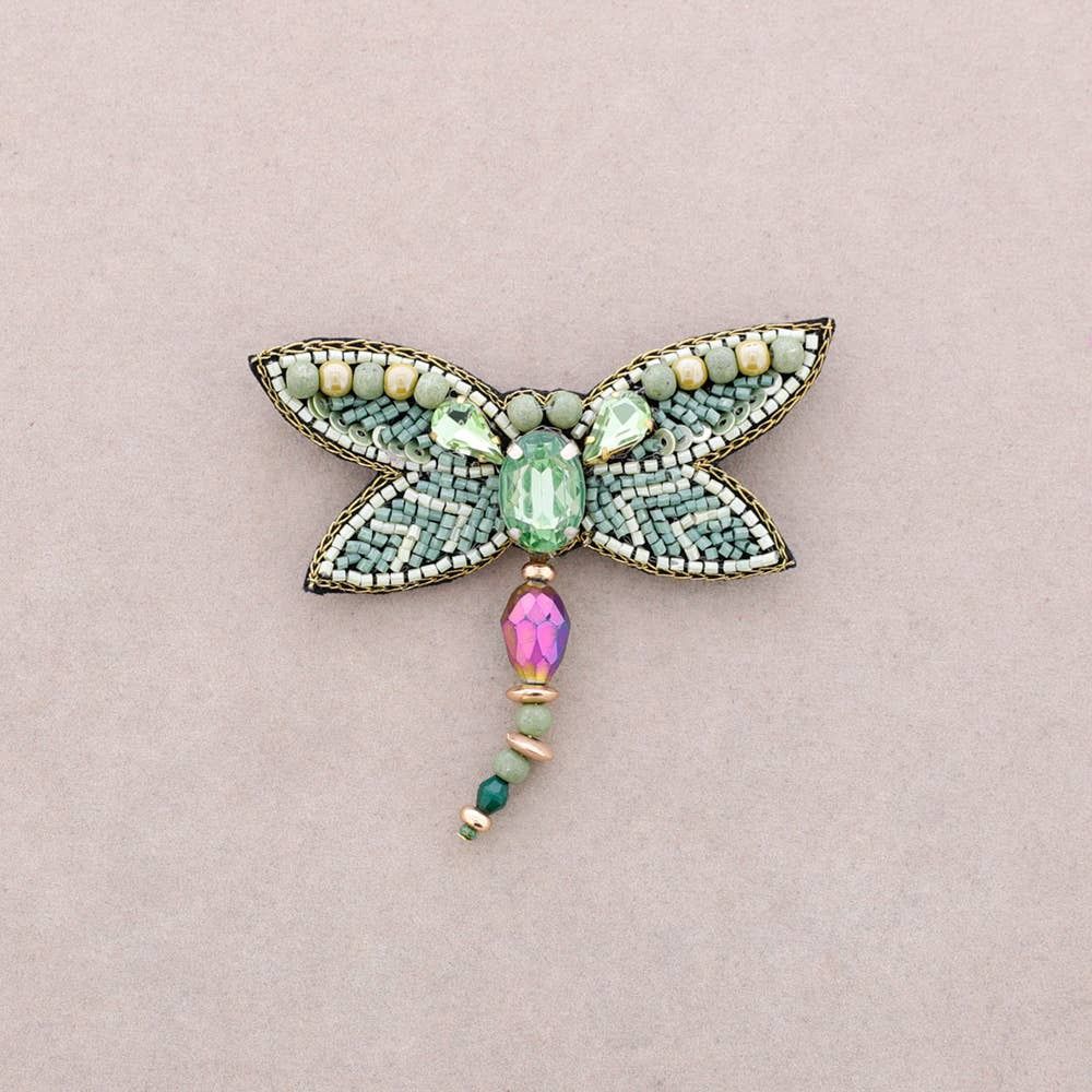 Dragonfly Sequin Brooch, Color: Green