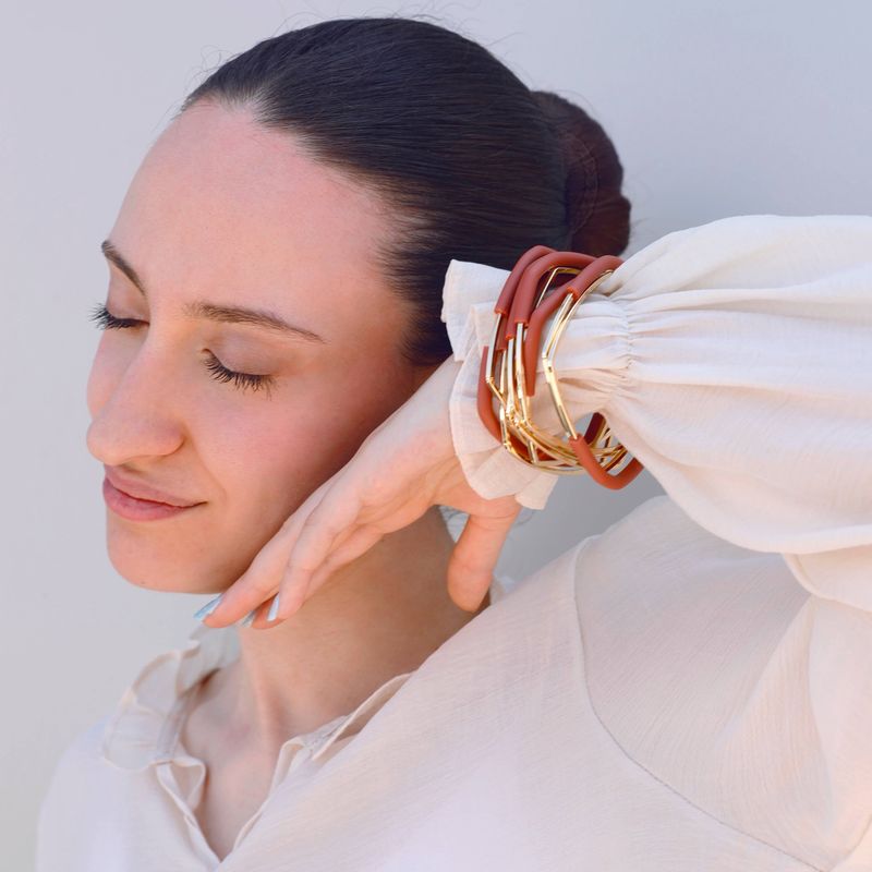 Square Gold Rubber &amp; Metal Bracelet