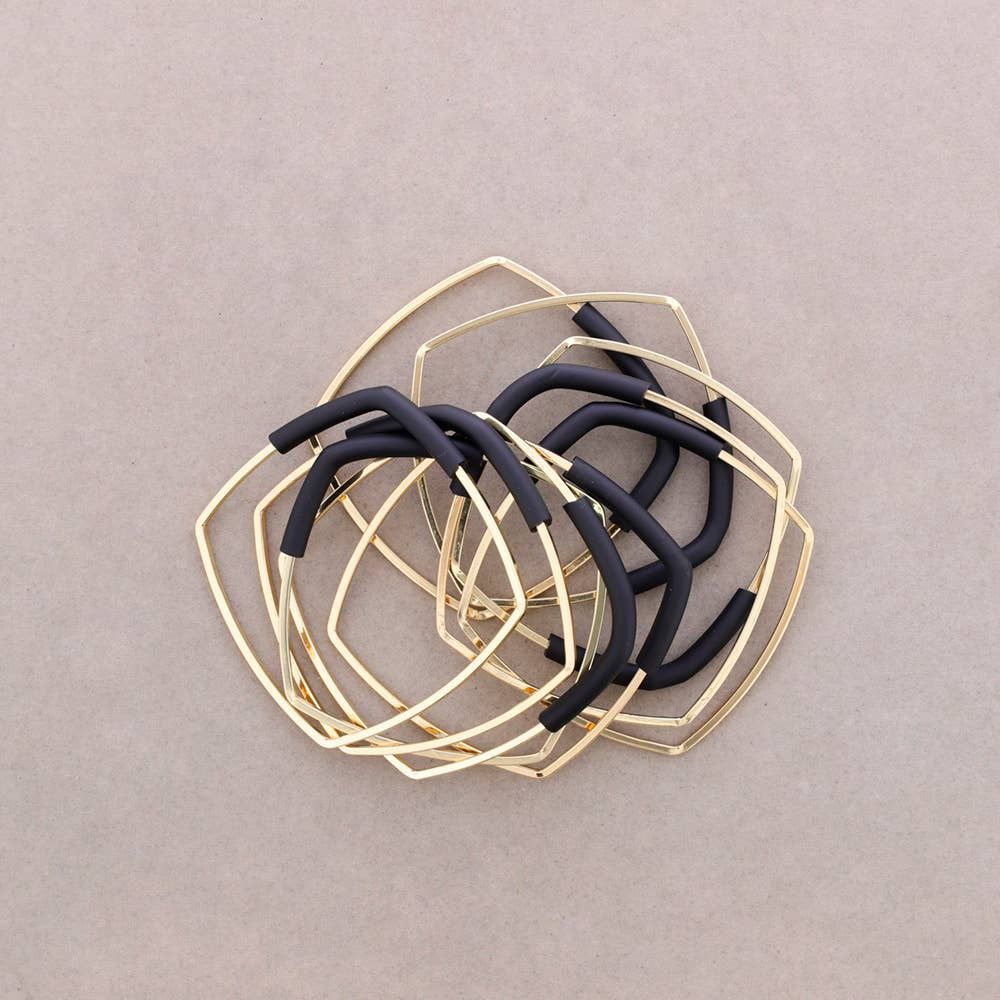 Square Gold Rubber &amp; Metal Bracelet, Color: Black