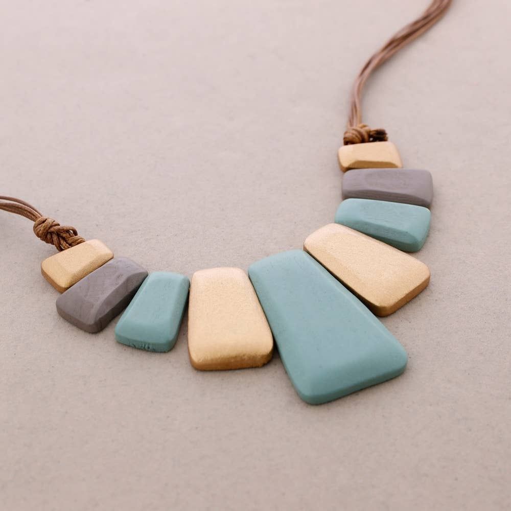 Cuenas Wood Choker Necklace Turquoise