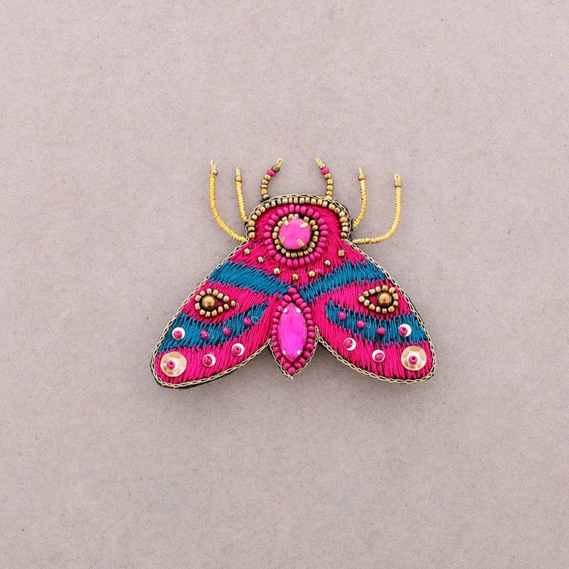 Embroidered Sequin Moth Brooch
