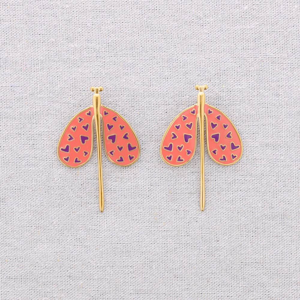 Insect Hearts Enamel Steel Earrings, Color: Orange