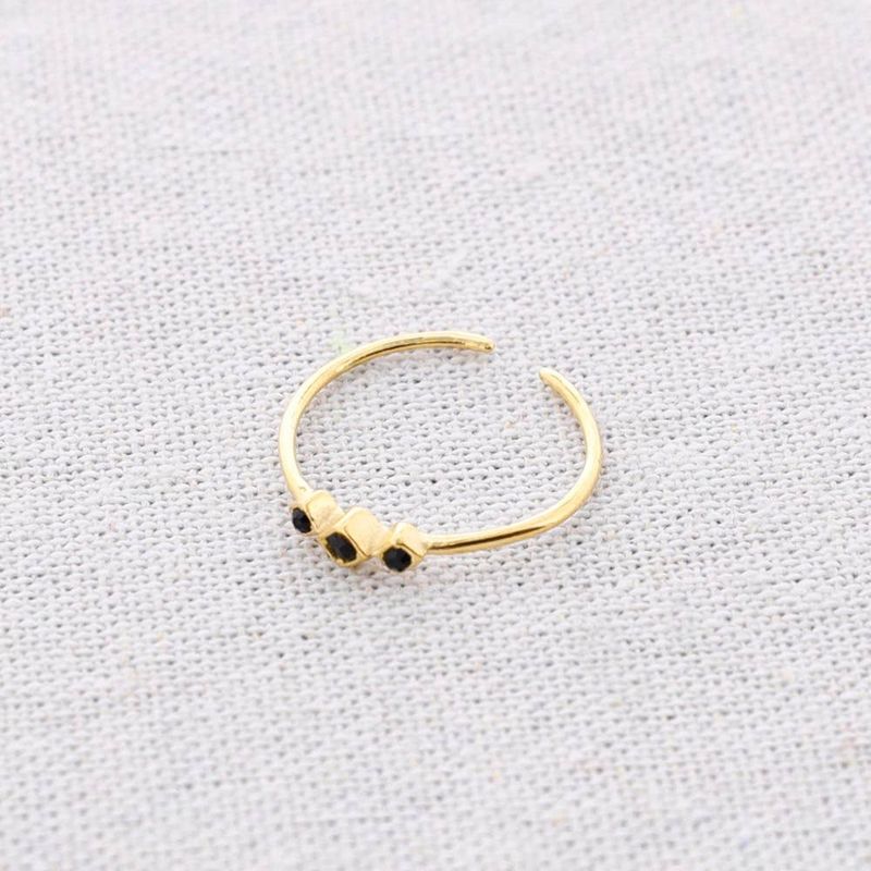 Three Crystal Steel Ring Gold