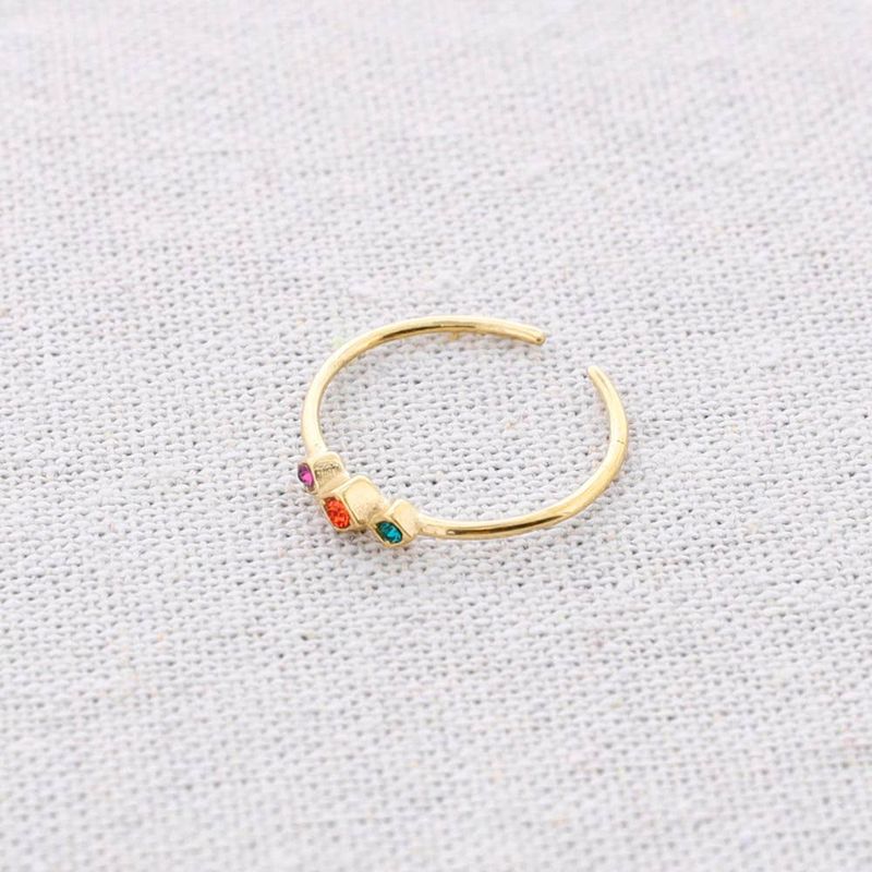 Three Crystal Steel Ring Gold
