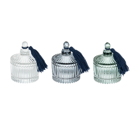 Glass trinket jar with lid 3 colours