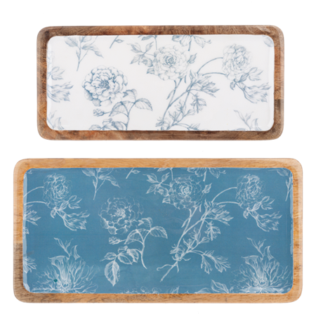 RCT Wood Blue Floral Toile tray