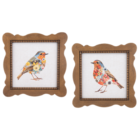 Floral Bird art with wooden frame