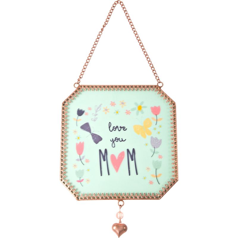 Love You Mom Square Glass Suncatcher 5x5"