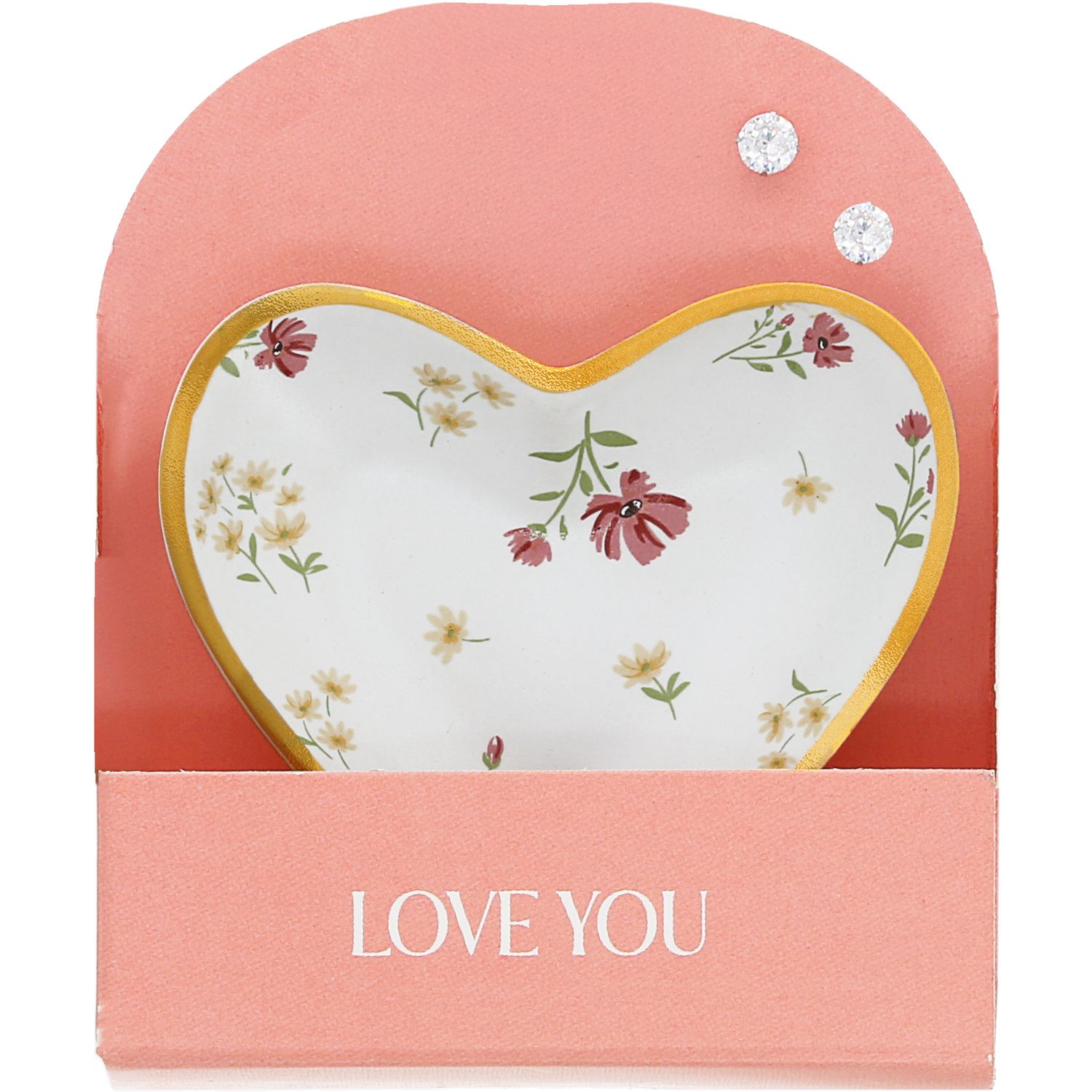 Heart Trinket Dish With Stud Earrings, Title: Love You