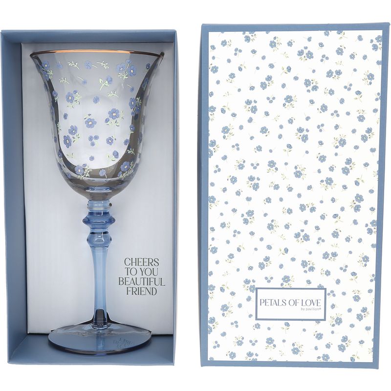 Blue Flowers Beautiful Friend Wine Glass