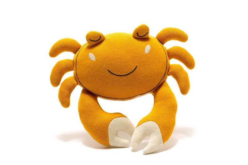 Tactile Crab Soft Toy Knitted Organic Cotton in Mustard