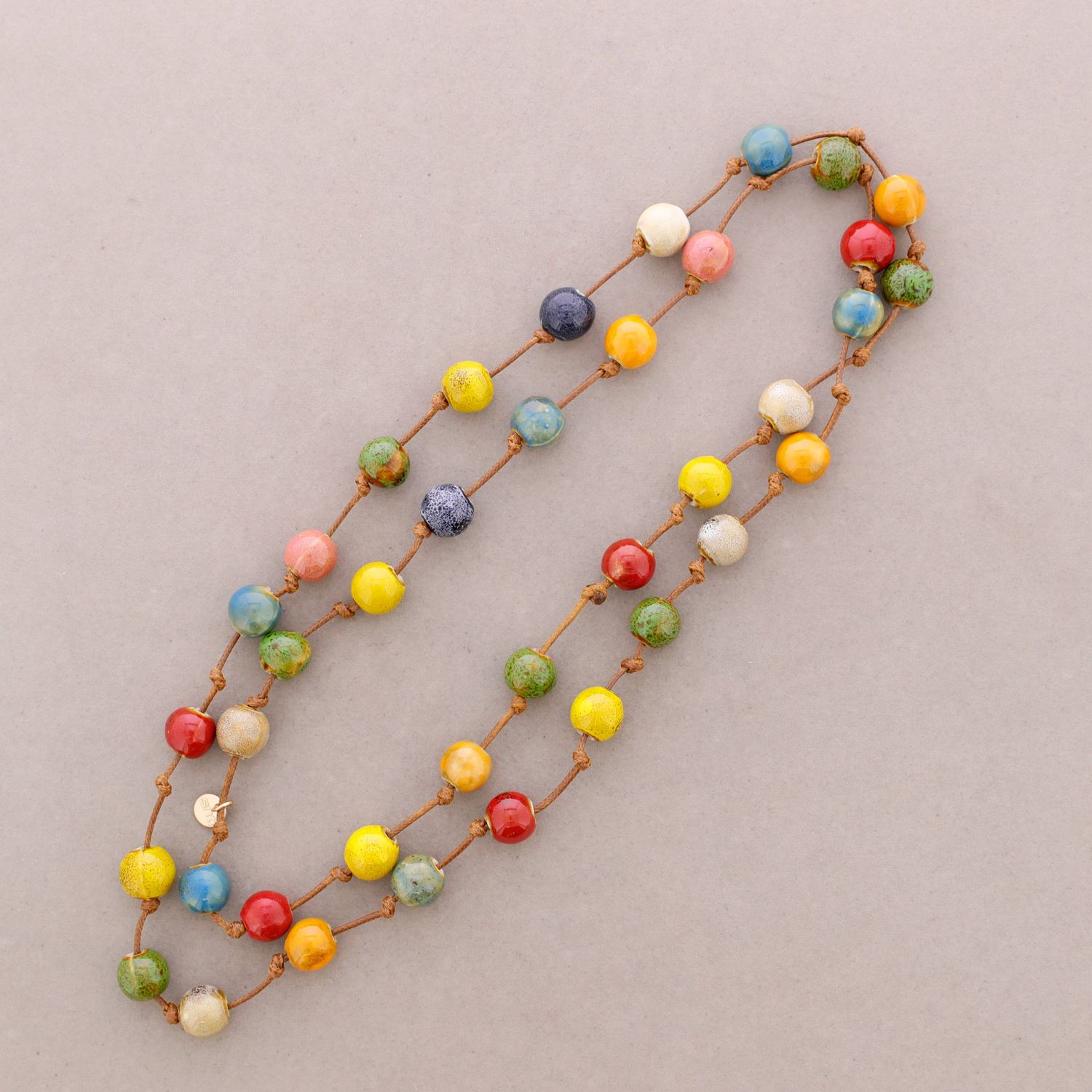 Long Necklace Ceramic Beads, Color: Multicolored