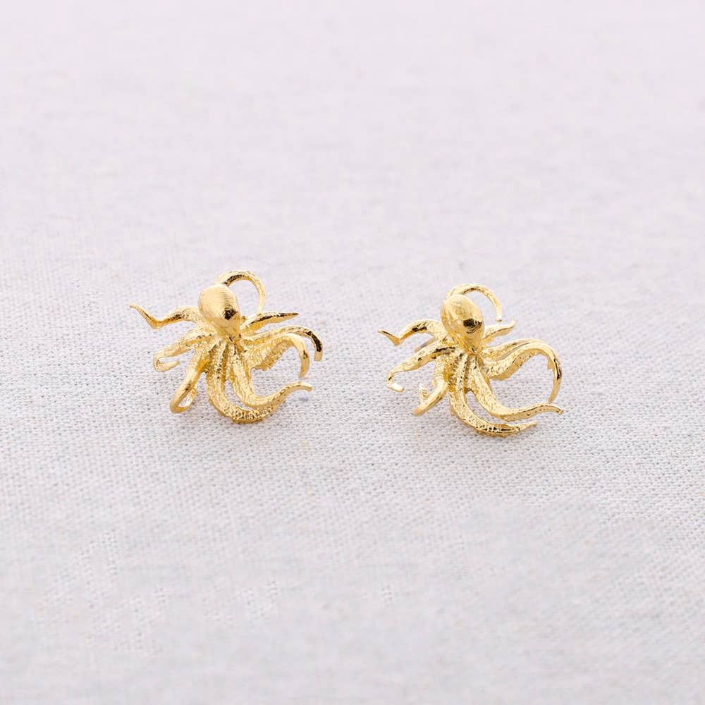 Steel Octopus Pressure Earrings, Color: Dorado