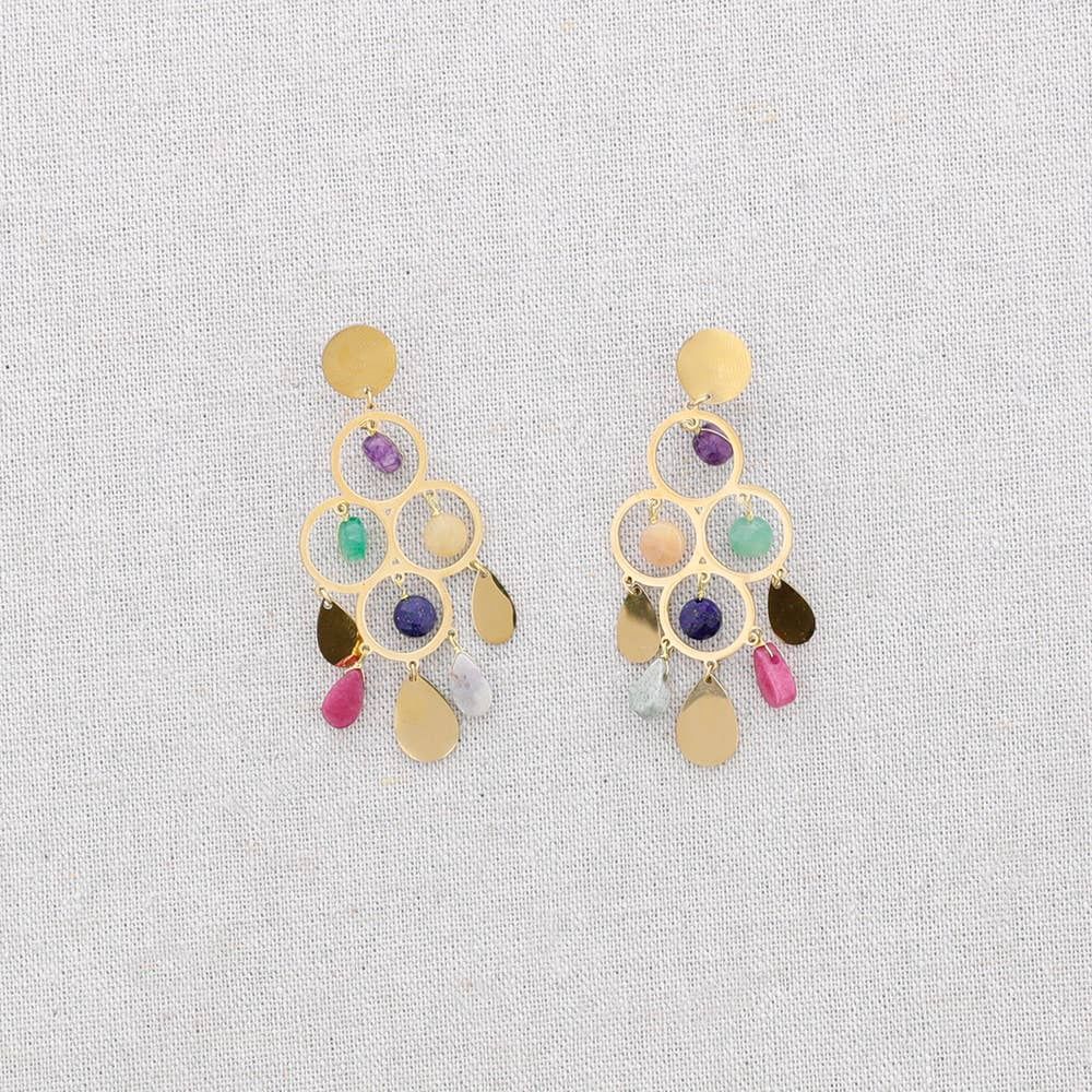 Stones Drops Steel Earrings, Color: Multicolored