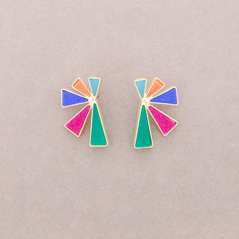 Resin Fan Pressure Earrings, Color: Multicolored