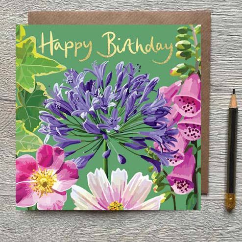 Happy Birthday Agapanthus Foiled Birthday Card