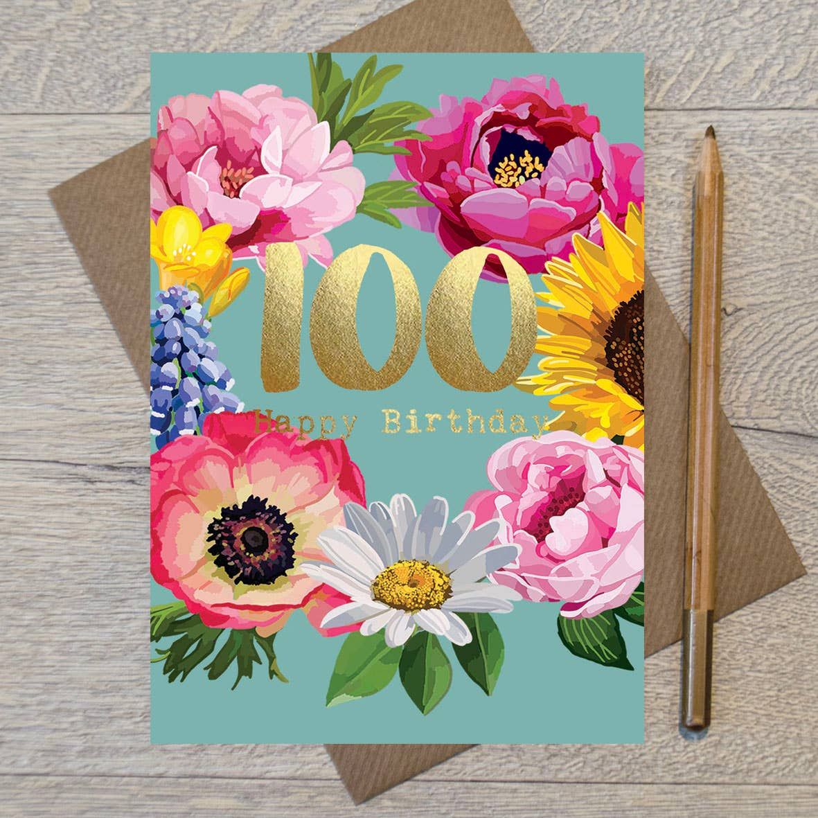 100th Birthday Floral Gold Foiled Birthday Card