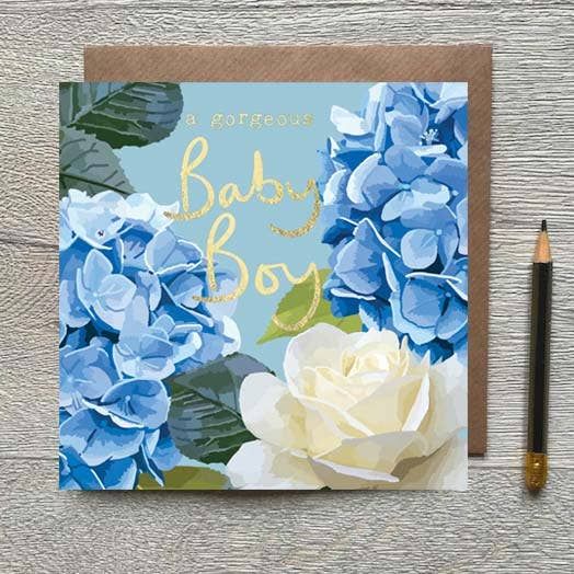 A Gorgeous Baby Boy Hydrangea Foiled Newborn Card