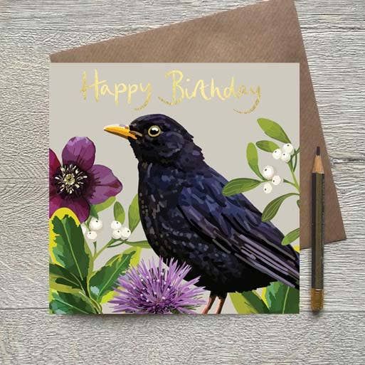 Happy Birthday Blackbird Birthday Card